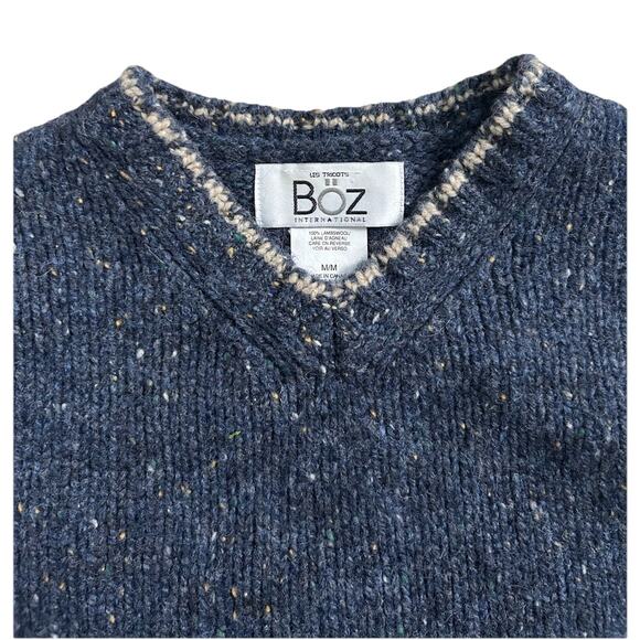 Les Tricots Boz International 100% Lambs Wool Knit Vintage Sweater Navy Blue Med - Picture 5 of 7